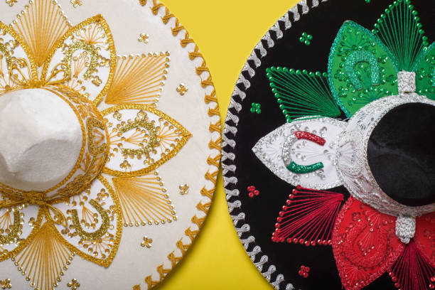 Mariachi hat on yellow background. Mexican independence concept. Cinco de mayo background.