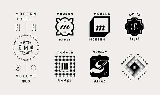 Collection of modern simple badges. Collection of modern retro geometric icons. Geometric logo design elements.