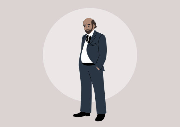 ilustrações de stock, clip art, desenhos animados e ícones de elegance at ease, gentleman with untied bow tie after a celebration event, a suave man stands casually with his black tie undone after a ceremony - high society men tuxedo party