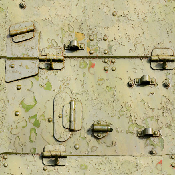 istock Seamless texture of rusty armor with rivets and hinges. 2099693297