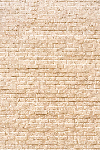 A large surface area of internal brick wall, painted a light off-white beige.