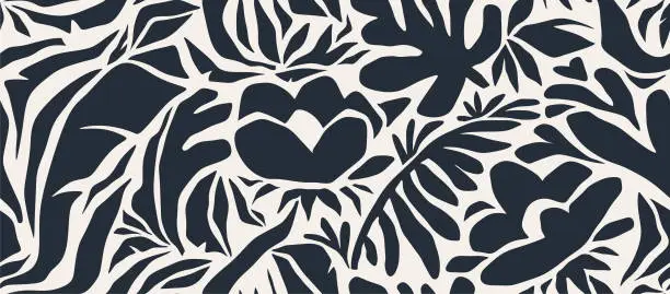 Vector illustration of Seamless pattern of abstract leaves and flower.