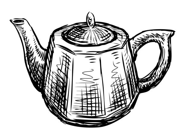 Teapot porcelain doodle sketch ,single, hand drawn vector illustration isolated on white