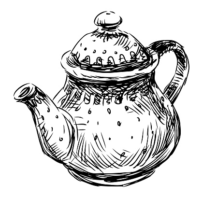 Teapot porcelain sketch doodle,single, hand drawn illustration vector isolated on white