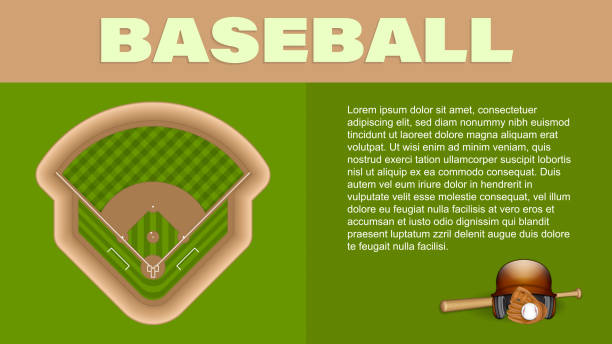 Baseball brochure with baseball filed, hat, bat, ball and glove, vector illustration Baseball brochure with baseball filed, hat, bat, ball and glove, vector illustration baseball diamond softball baseballs backgrounds stock illustrations