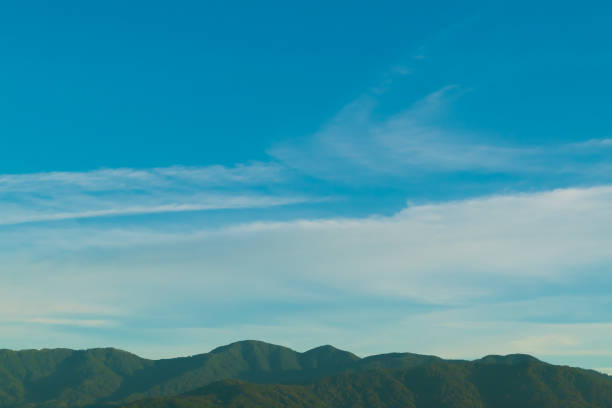 Mountain peaks and blue sky. Natural background. Mountain landscape. Wallpaper.