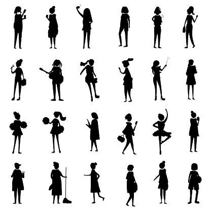 Set of People Silhouettes Isolated on White Background