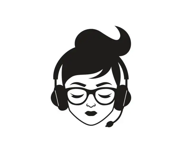 Vector illustration of Customer service woman avatar icon with headphone. Client service and communication Call center operator sign stock illustration