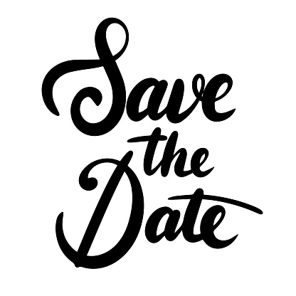 Save the Date text isolated on transparent background. Hand drawn vector art