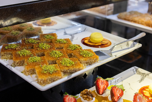 Close-up view of various small Turkish sweets
