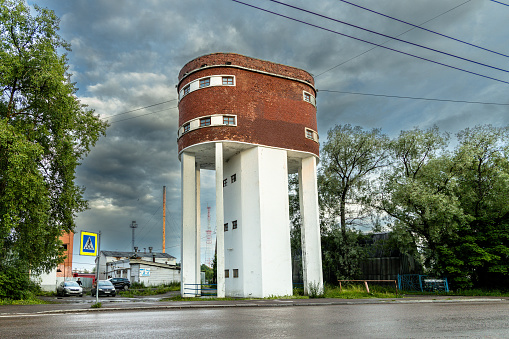 Sortavala, Karelia, Russia - 8 July, 2023: The water tower of Sortavala station, built in 1942 by Finnish architect . High quality photo