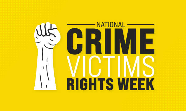 April is National Crime Victims Rights Week background template. Holiday concept. use to background, banner, placard, card, and poster design template with text inscription and standard color. vector April is National Crime Victims Rights Week background template. victim advocacy stock illustrations