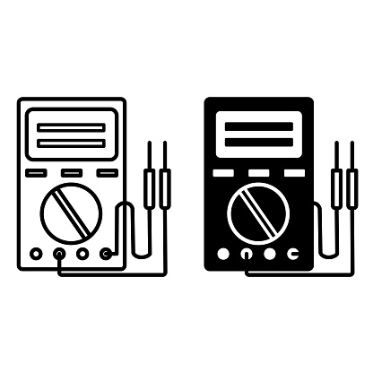 Multimeter icons. Black and White Vector Electrical Service Icons. Electrical Measurements, Testing, and Troubleshooting. Car service concept