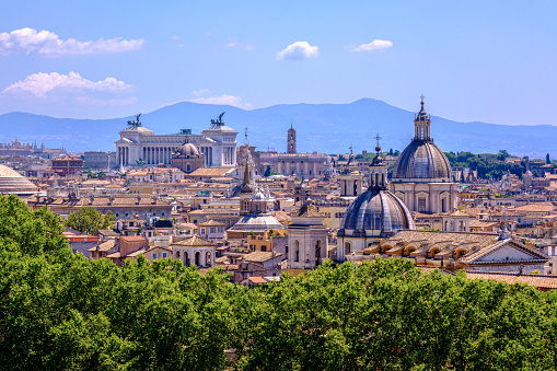 Rome, IT - 11 August 2023: Rome skyline from the top of Castel Sant Angelo