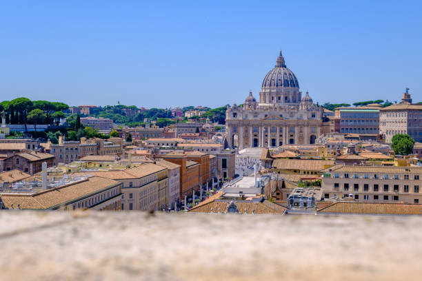 Rome, IT - 11 August 2023: Top view of Vatican and St Peter Basilica