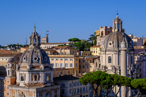 Rome, IT - 28 July 2023:  Santa Maria di Loreto and Church of the Most Holy Name of Mary at Trajan's Forum