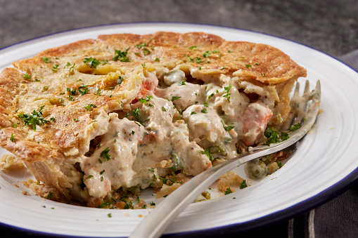 Individual Chicken Pot Pie with Cream Sauce Peas, Carrots and Potatoes