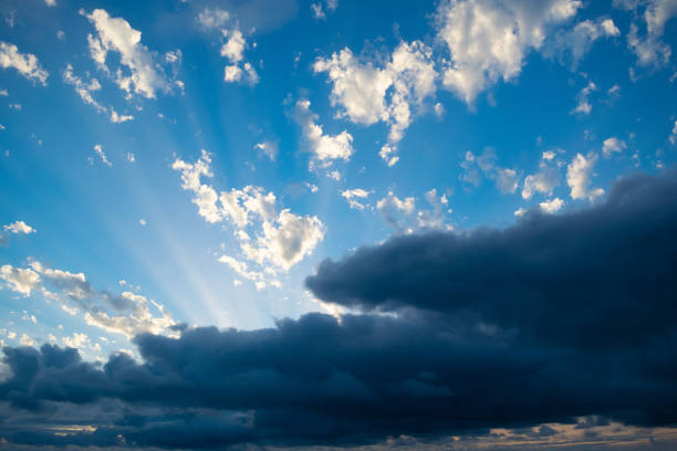 Overcast sky. Dark clouds. Sky background. Heavenly landscape. Bad weather.
