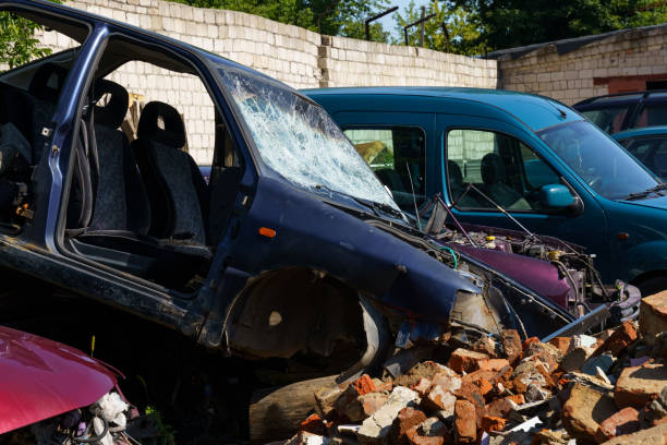 istock The car collided with a pile of debris 2099904490