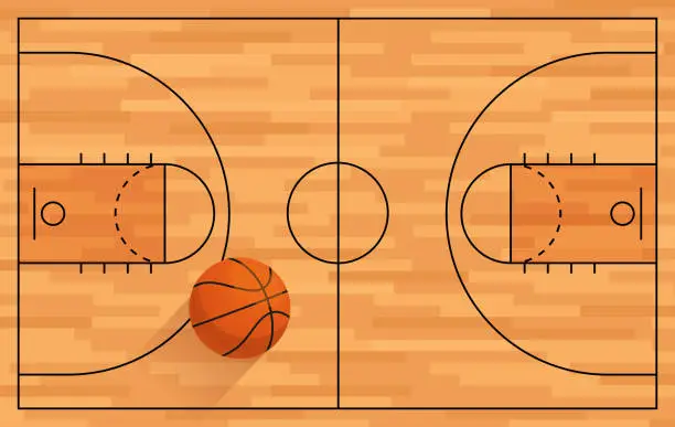 Vector illustration of Basketball field with ball