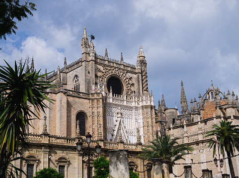 Seville, Spain-March 20, 2024: Seville Cathedral, on Avenida de la Constitución, city center of Seville.