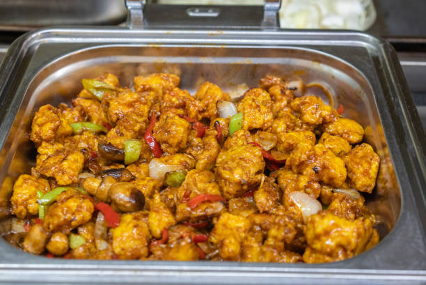 Open buffet full of fresh delicious food