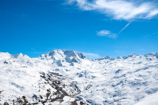 Landscape of Les Menuires with blue sky.