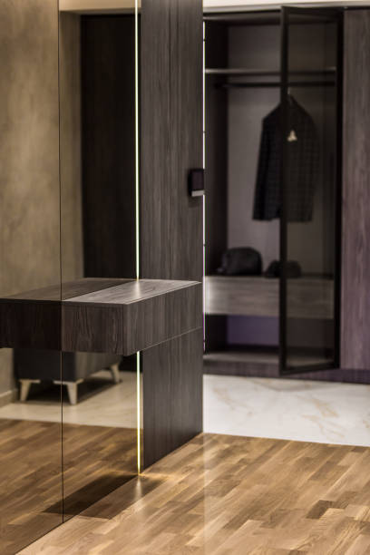 Wooden Wardrobe With Mounted Mirror Radiating Design Simplicity And Elegance