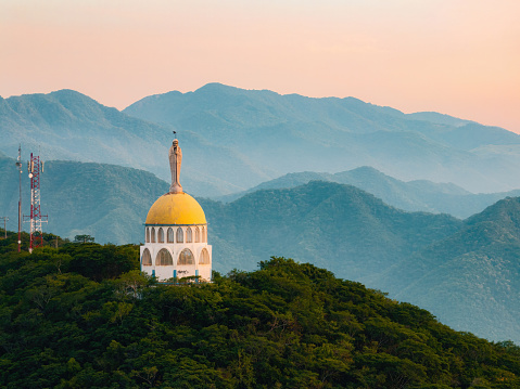 Aerial view of a La Cumbre, Colima, Mexico nestled among mountains