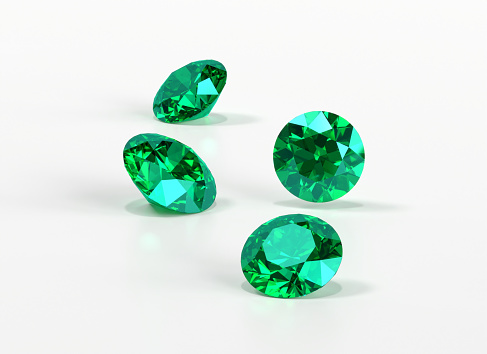 Green emerald diamond isolated on white background 3d rendering