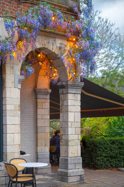 a beautiful cafe decorate with flowers