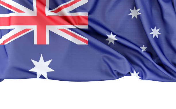 istock Flag of Australia isolated on white background with copy space below. 3D rendering 2100064389