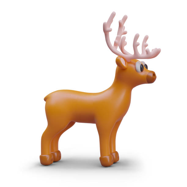 istock 3D funny deer with horns. Color image in plasticine style. Christmas character 2100069948