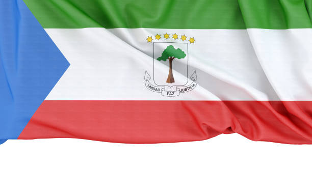 Flag of Equatorial Guinea isolated on white background with copy space below. 3D rendering
