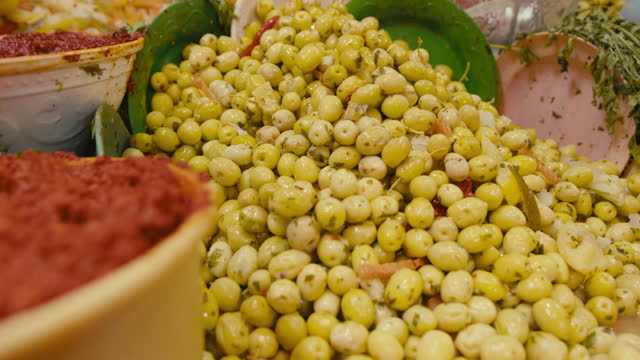 Morocco Market with yellow Olives and Spices