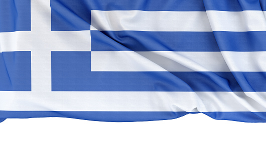 Flag of greece waving with highly detailed textile texture pattern