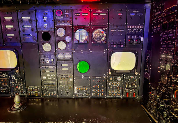 Radar screen with green display indication on a captains bridge of modern ship