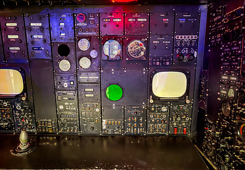 The inner instrument panel of a military aircraft