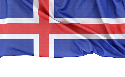 Flag of Iceland isolated on white background with copy space below. 3D rendering
