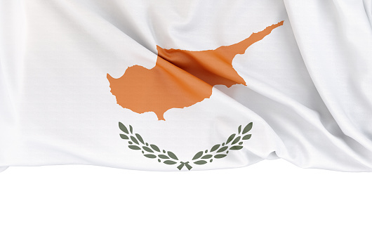Flag of Cyprus isolated on white background with copy space below. 3D rendering