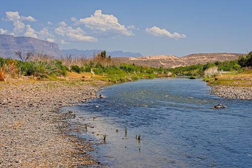 Looking east along a narrow section of the Rio Grande river in Big Bend national park, Texas.