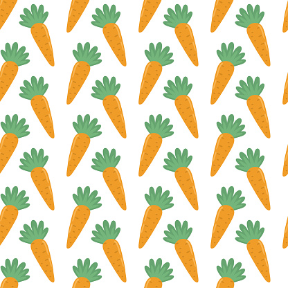 Vector seamless pattern with cute orange carrots. Wallpaper with carrots. Food illustration.