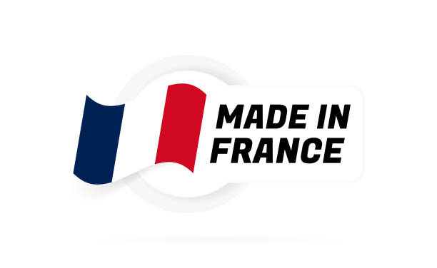 illustrations, cliparts, dessins animés et icônes de design de badge made in france. etiquette avec drapeau français. la marque du pays de fabrication. emblème du produit. illustration vectorielle - fabriqué en france