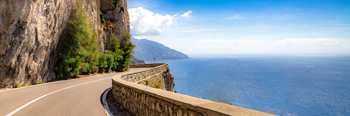 Amalfi Coast, Mediterranean Sea, Italy. Beautiful day full of colors on the roads and highways of the Amalfi Coast.