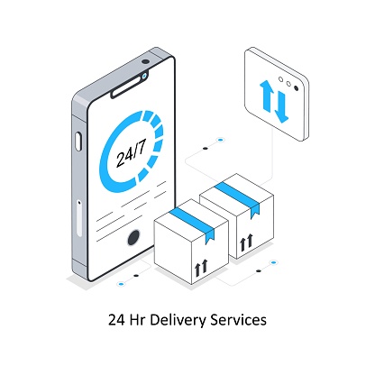 24 Hr Delivery Services isometric stock illustration. Eps 10 File stock illustration.