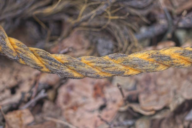 parte de un viejo cable amarillo marrón oxidado de hierro - fotos de ahorcamiento fotografías e imágenes de stock