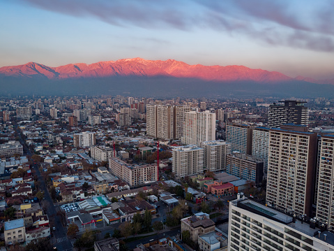 Aerial view of Santiago de Chile at sunset