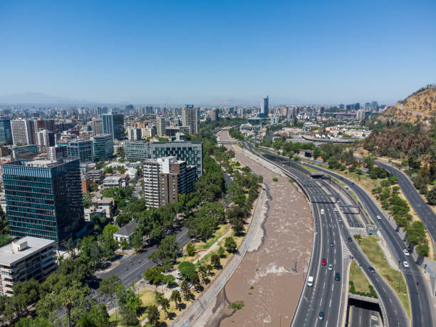 istock Urban highways running alongside Mapocho river in Santiago 2100288859