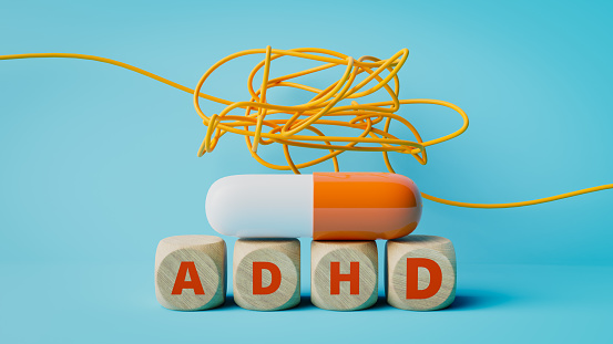 ADHD diagnosis and treatment. 3d rendering