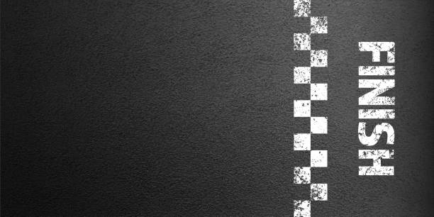 istock Asphalt road with white finish line marking, concrete highway surface, texture. Street traffic lane, road dividing strip. Pattern with grainy structure, grunge stone background. Vector illustration 2100352899